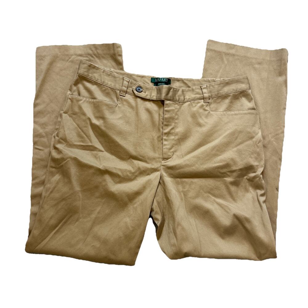 Lauren Ralph Lauren Adelle Pants Women 16 Tan Cotton Straight City